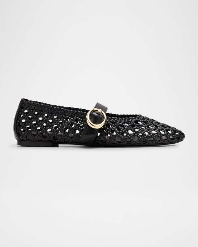 Thea Woven Leather Mary Jane Ballerina Flats